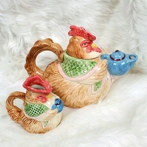 Fitz Floyd Creamer Pot Pottery Rooster Chicken